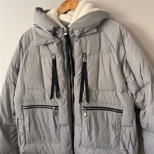 Orolay‎ Jacket Womens 2XL Grey Duck Down Puffer Coat Hooded Sherpa Lined Winter